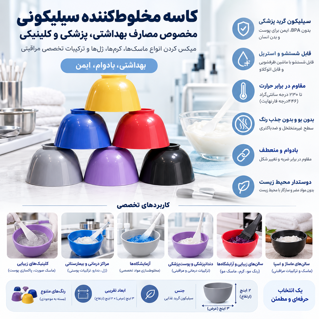 معرفی کاسه ماسک سیلیکونی به همراه کاردک
