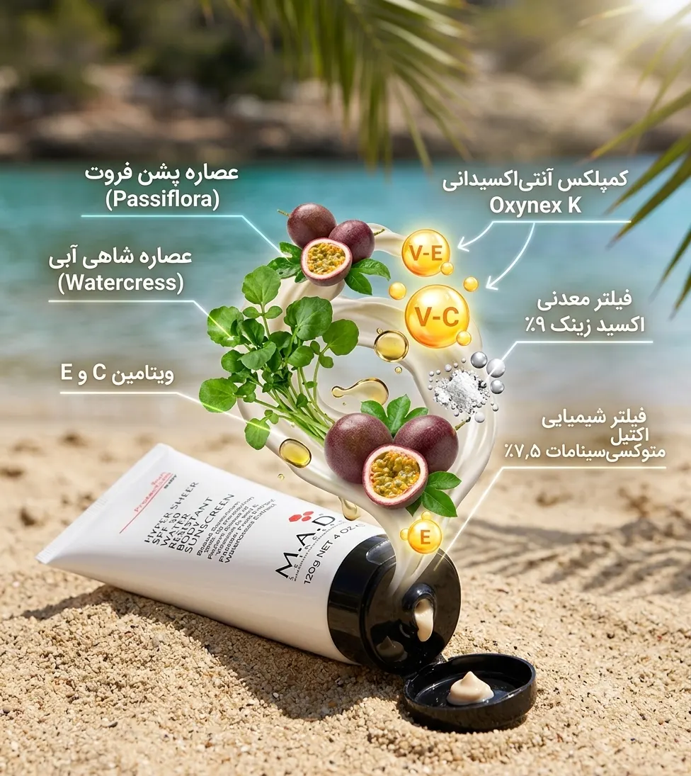 ترکیبات ضد آفتاب بدن SPF 50 ام ای دی – M.A.D
