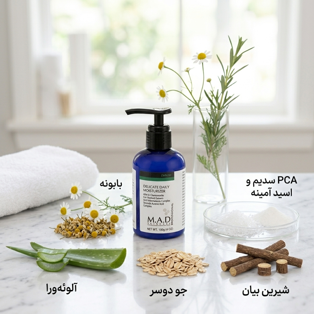 ترکیبات کرم مرطوب کننده پوست حساس ام ای دی – M.A.D