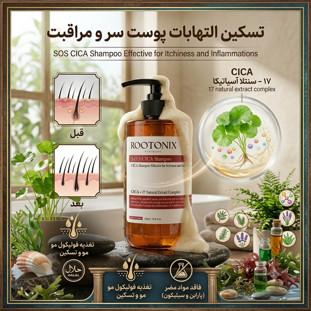 شامپو سیکا روتونیکس (Rootonix) با عصاره سنتلا آسیاتیکا برای تسکین التهاب و خارش پوست سر